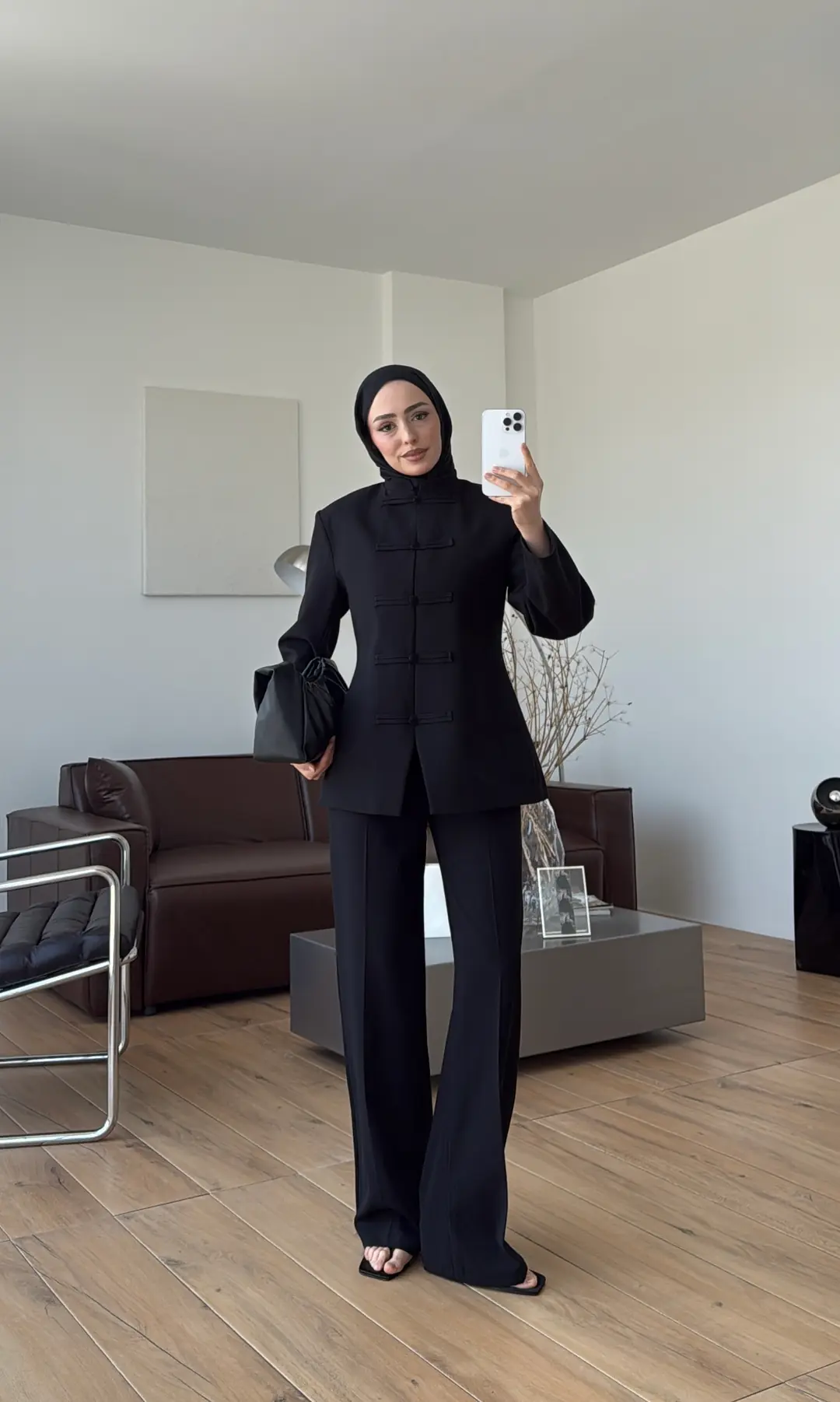 Birit Detay Ceket Takım Siyah