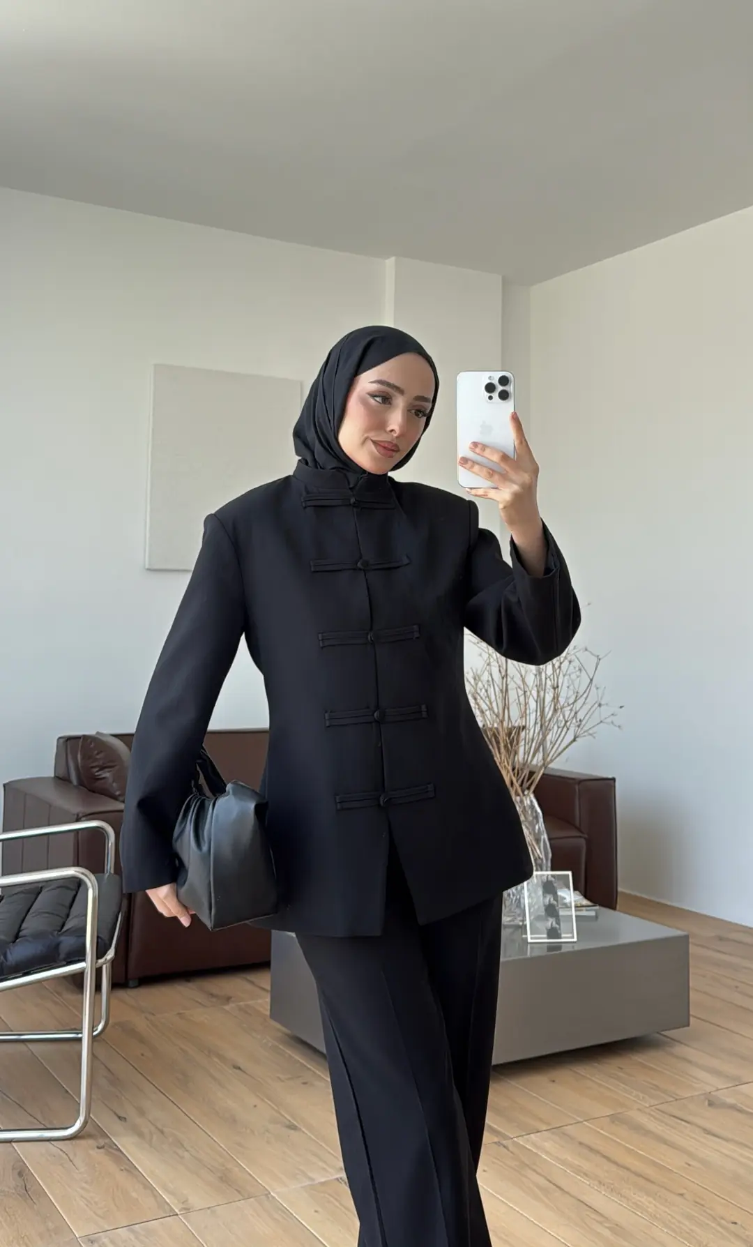 Birit Detay Ceket Takım Siyah
