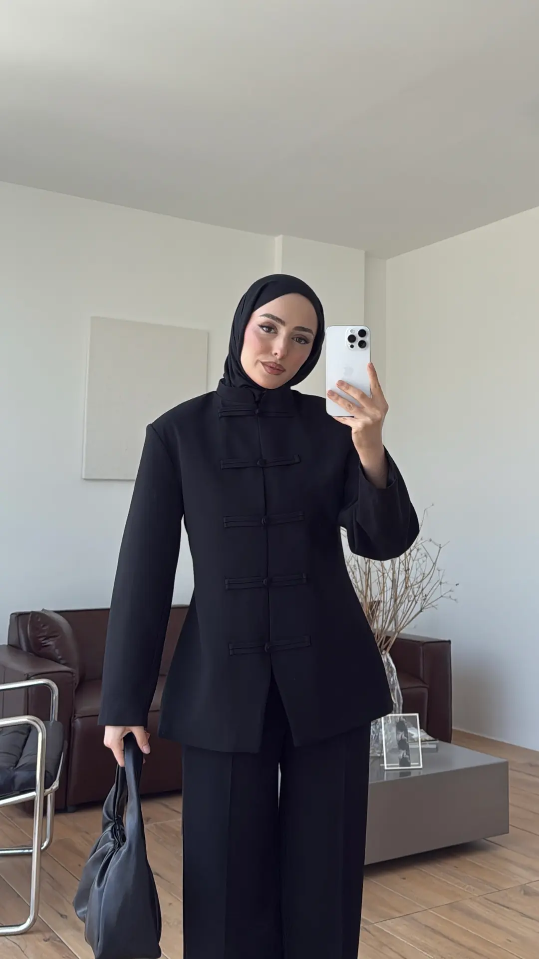 Birit Detay Ceket Takım Siyah