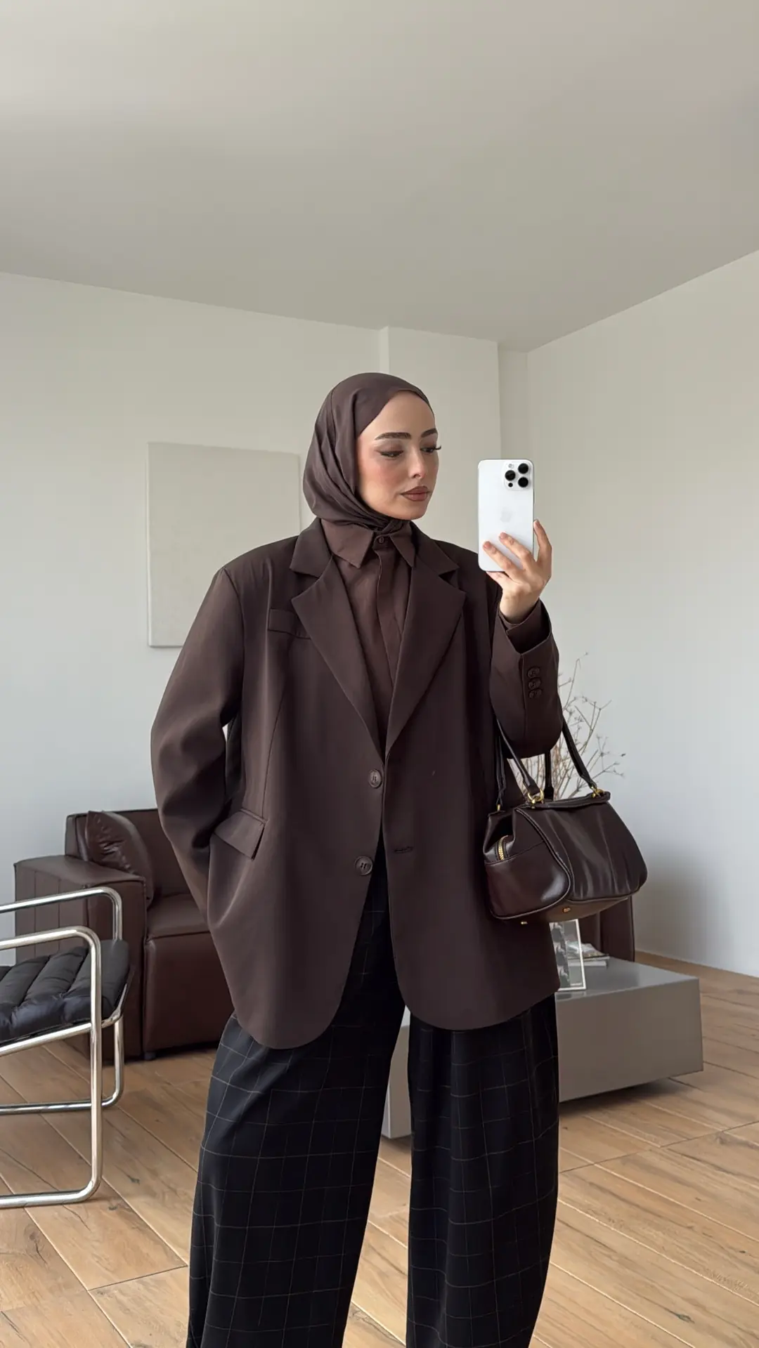 Oversize Çift Düğmeli Ceket Kahve