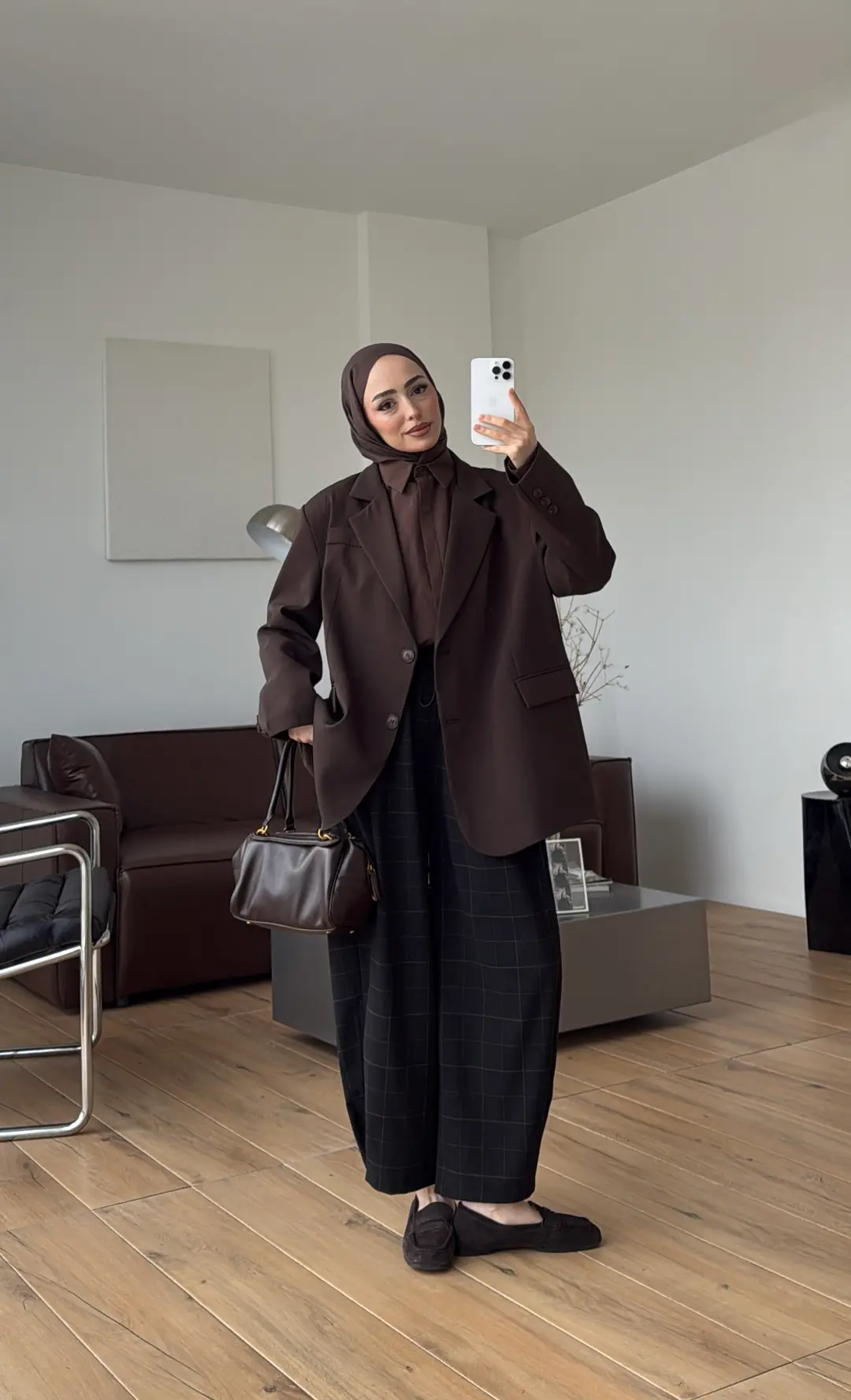 Oversize Çift Düğmeli Ceket Kahve