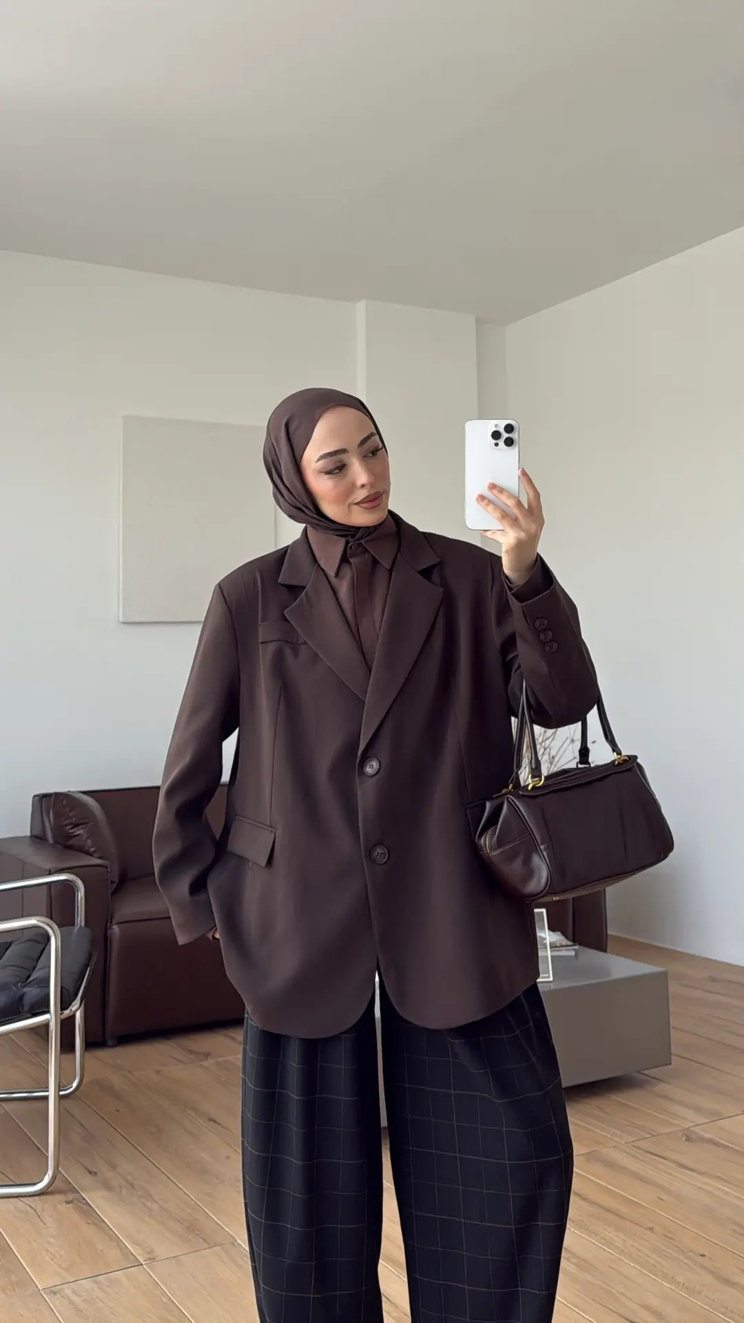 Oversize Çift Düğmeli Ceket Kahve