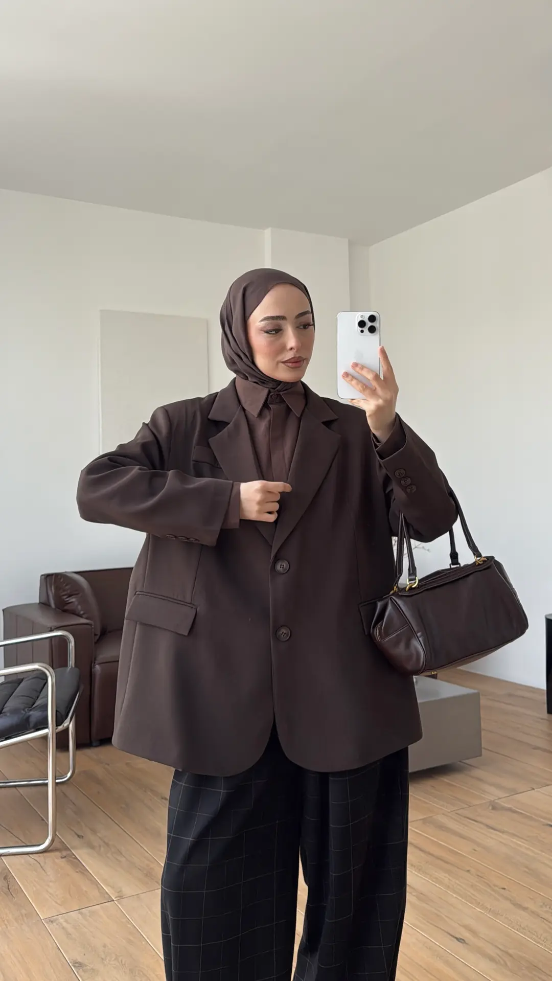 Oversize Çift Düğmeli Ceket Kahve