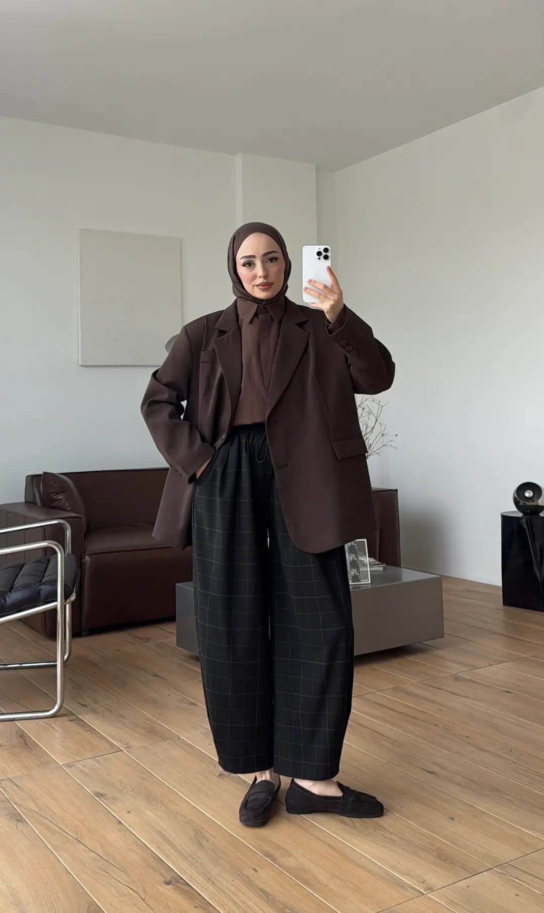 Oversize Çift Düğmeli Ceket Kahve