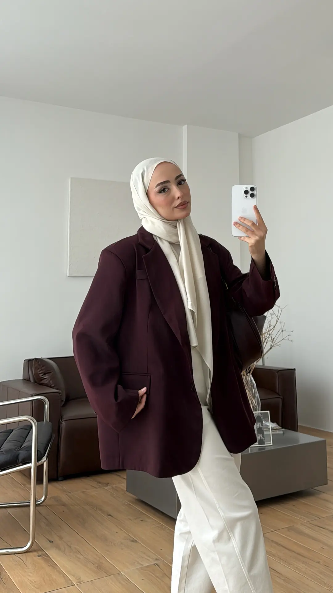 Oversize Çift Düğmeli Ceket Mürdüm