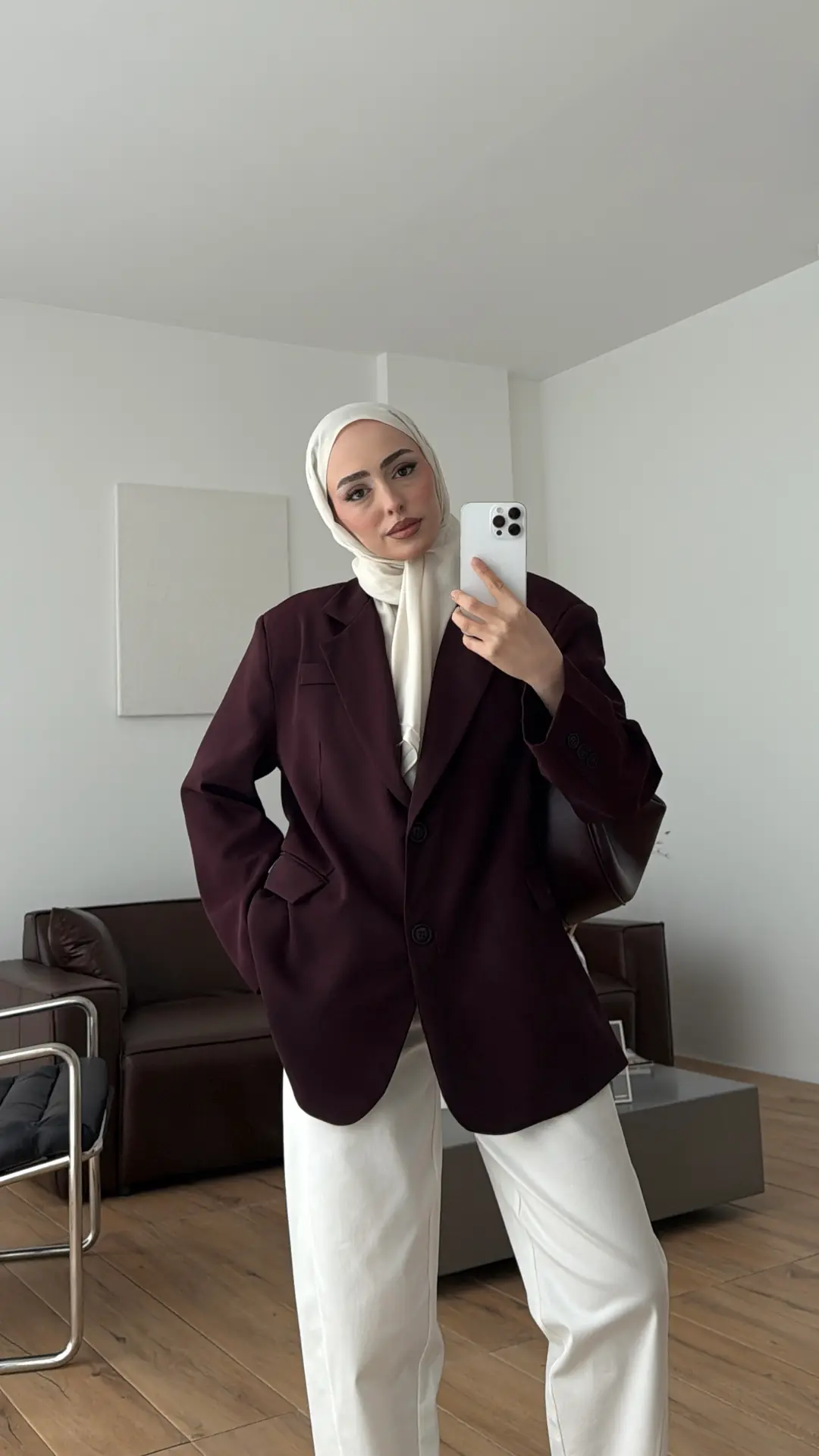 Oversize Çift Düğmeli Ceket Mürdüm