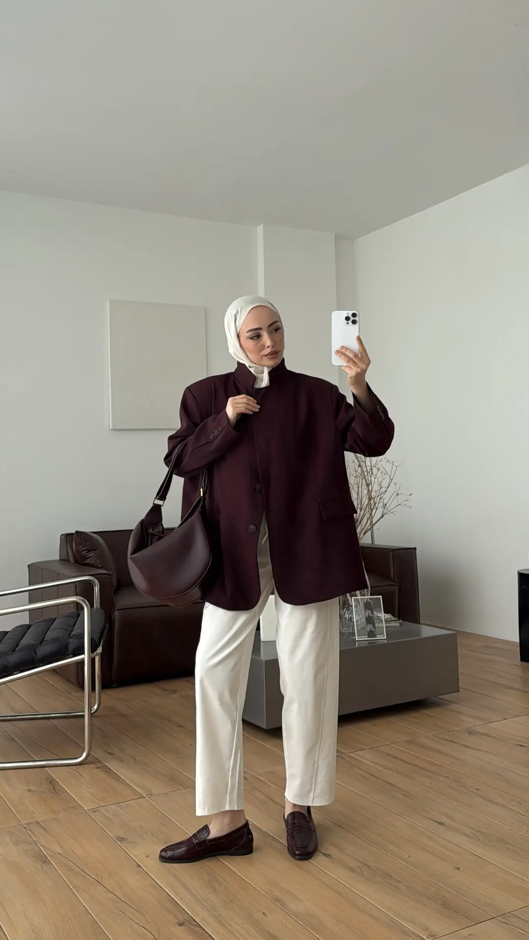 Oversize Çift Düğmeli Ceket Mürdüm