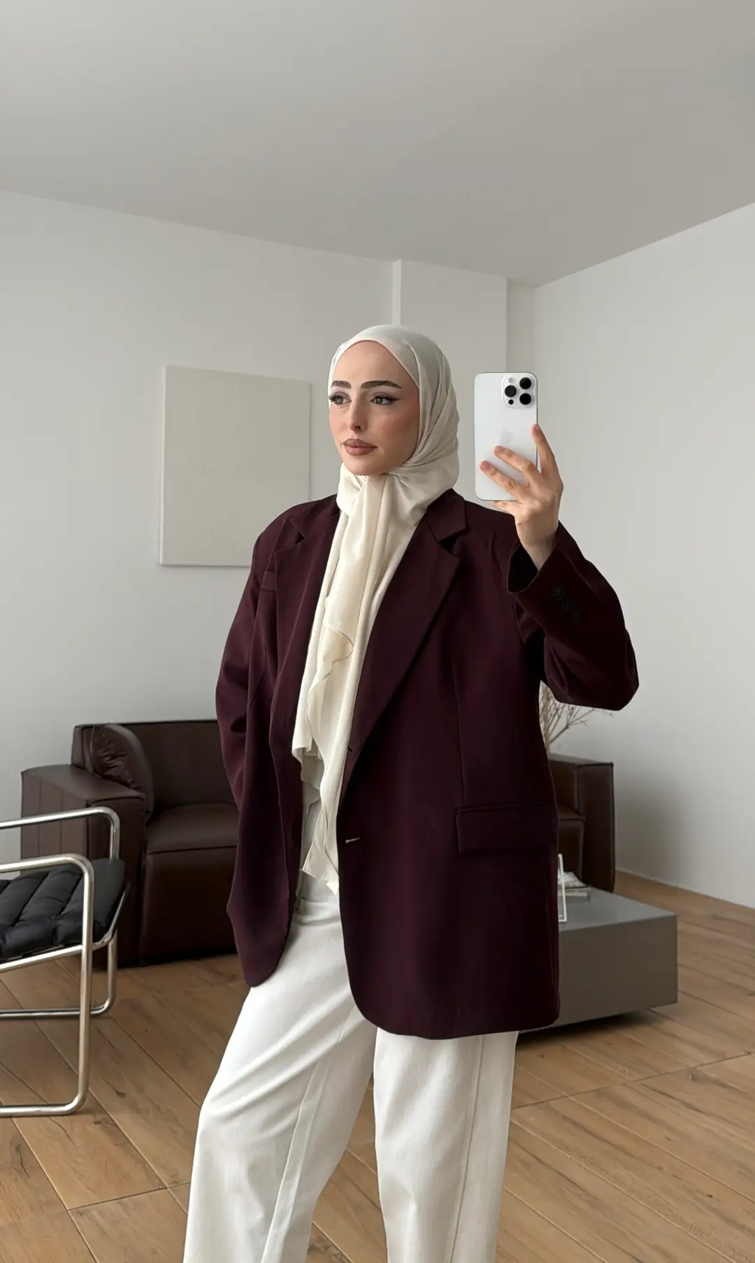 Oversize Çift Düğmeli Ceket Mürdüm