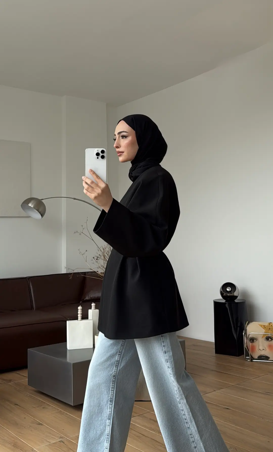 Deri Kemer Detay Oversize Ceket Siyah