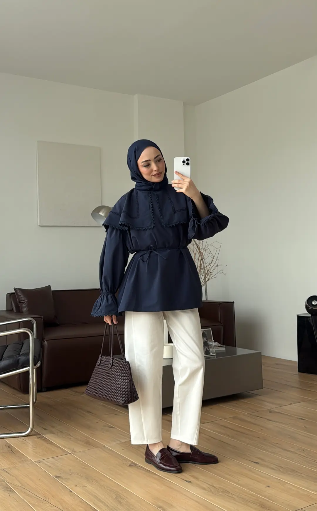 Bebe Yaka Dantel Geçişli Gömlek Lacivert
