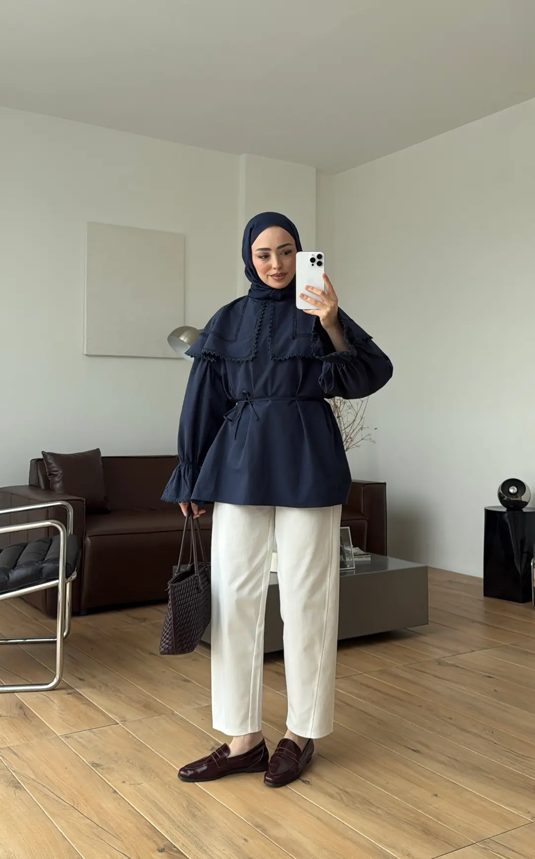 Bebe Yaka Dantel Geçişli Gömlek Lacivert