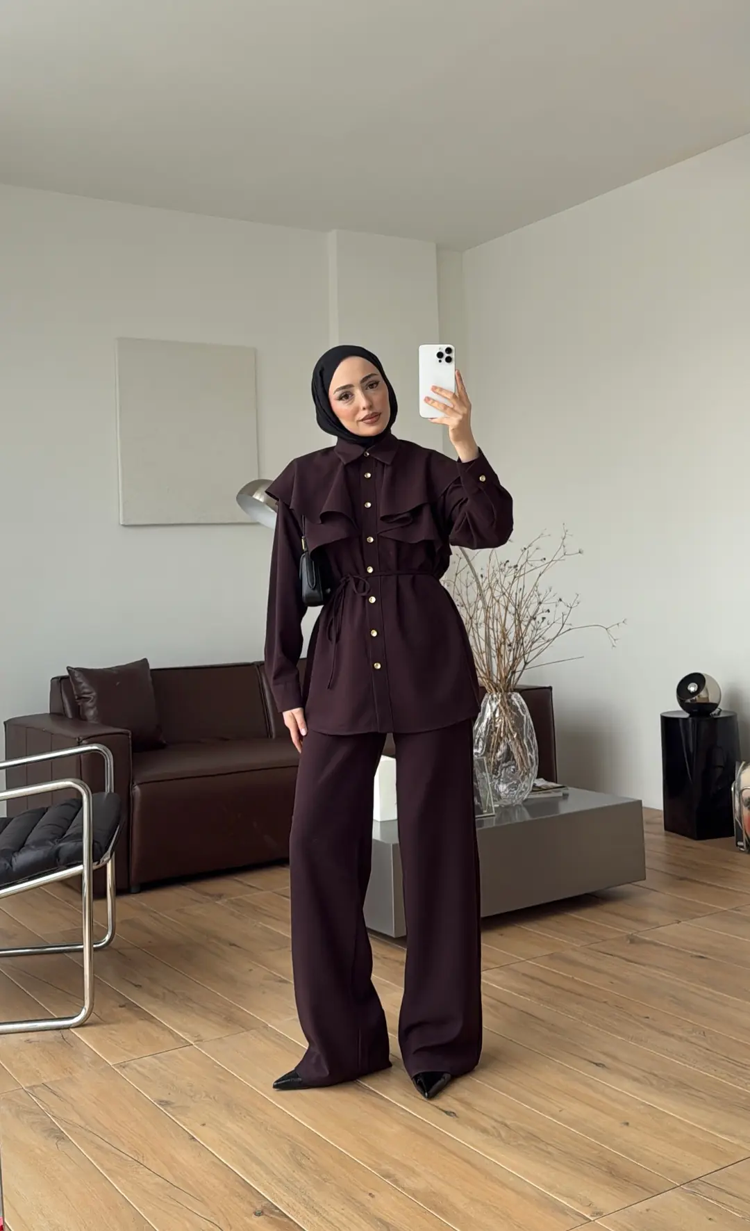 Omuzdan Fırfırlı Takım Mürdüm