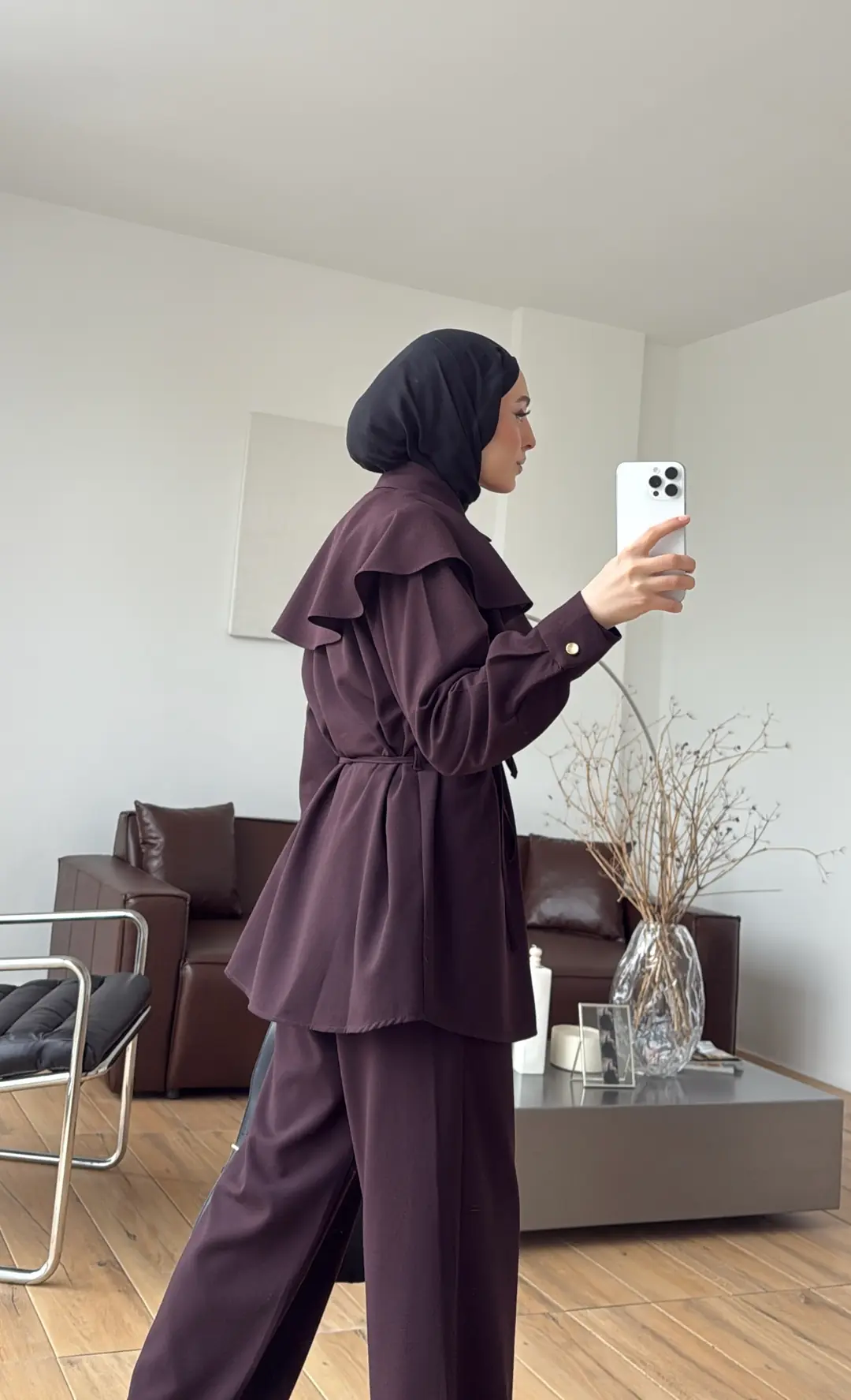 Omuzdan Fırfırlı Takım Mürdüm