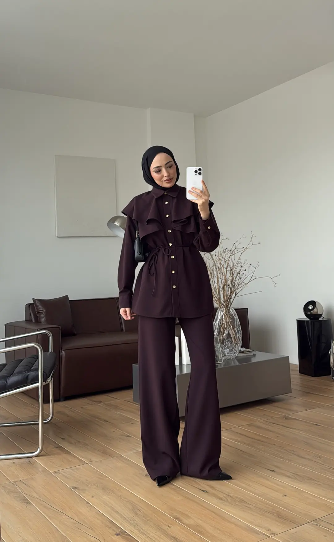 Omuzdan Fırfırlı Takım Mürdüm