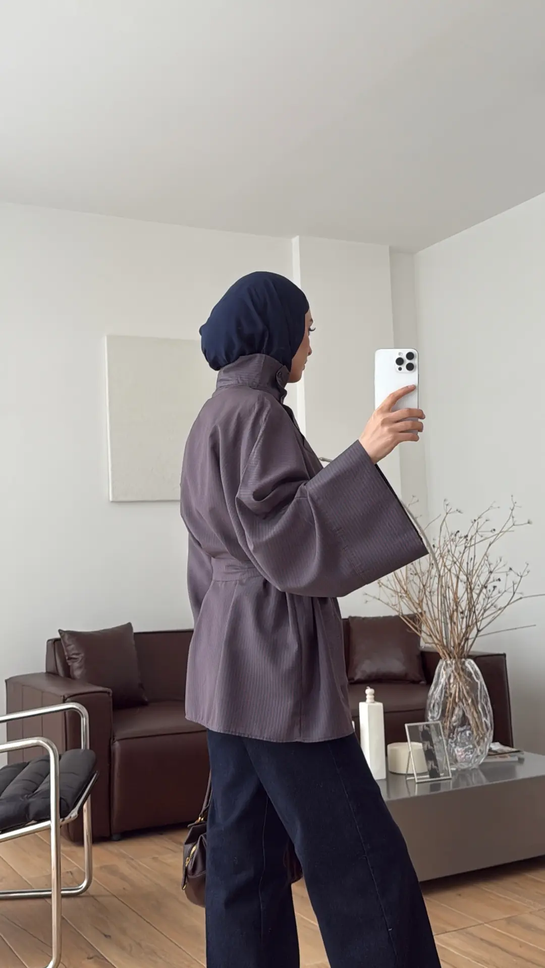 Yakası Düğmeli Çizgili Tunik Lacivert