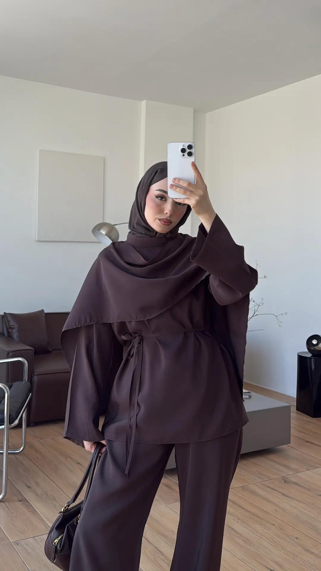 Şal Detay Pantolon Takım Kahve