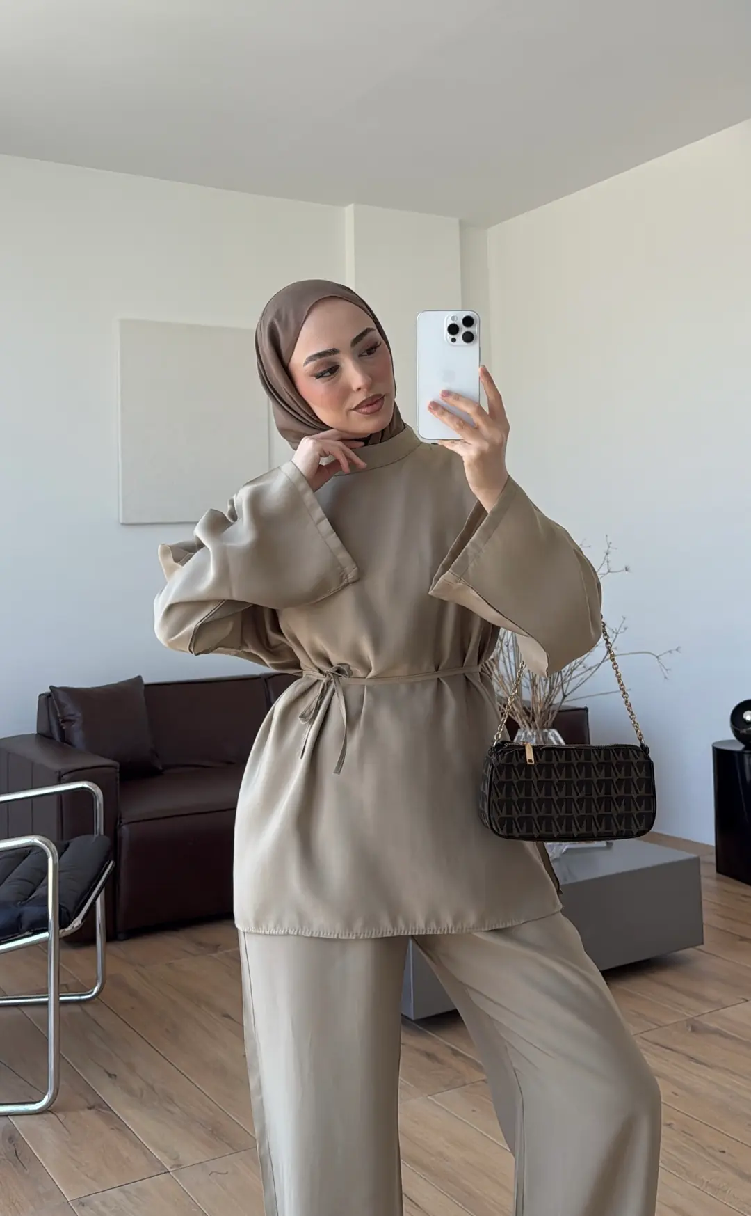 Şal Detay Pantolon Takım Çağla