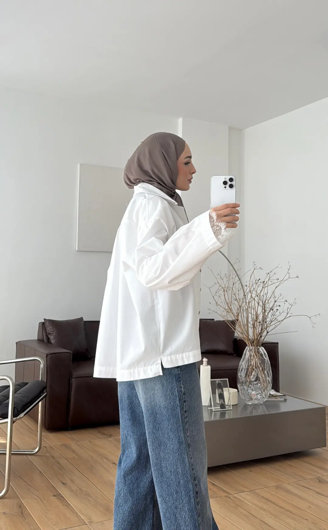 Dantelli Boxfit Gömlek Beyaz