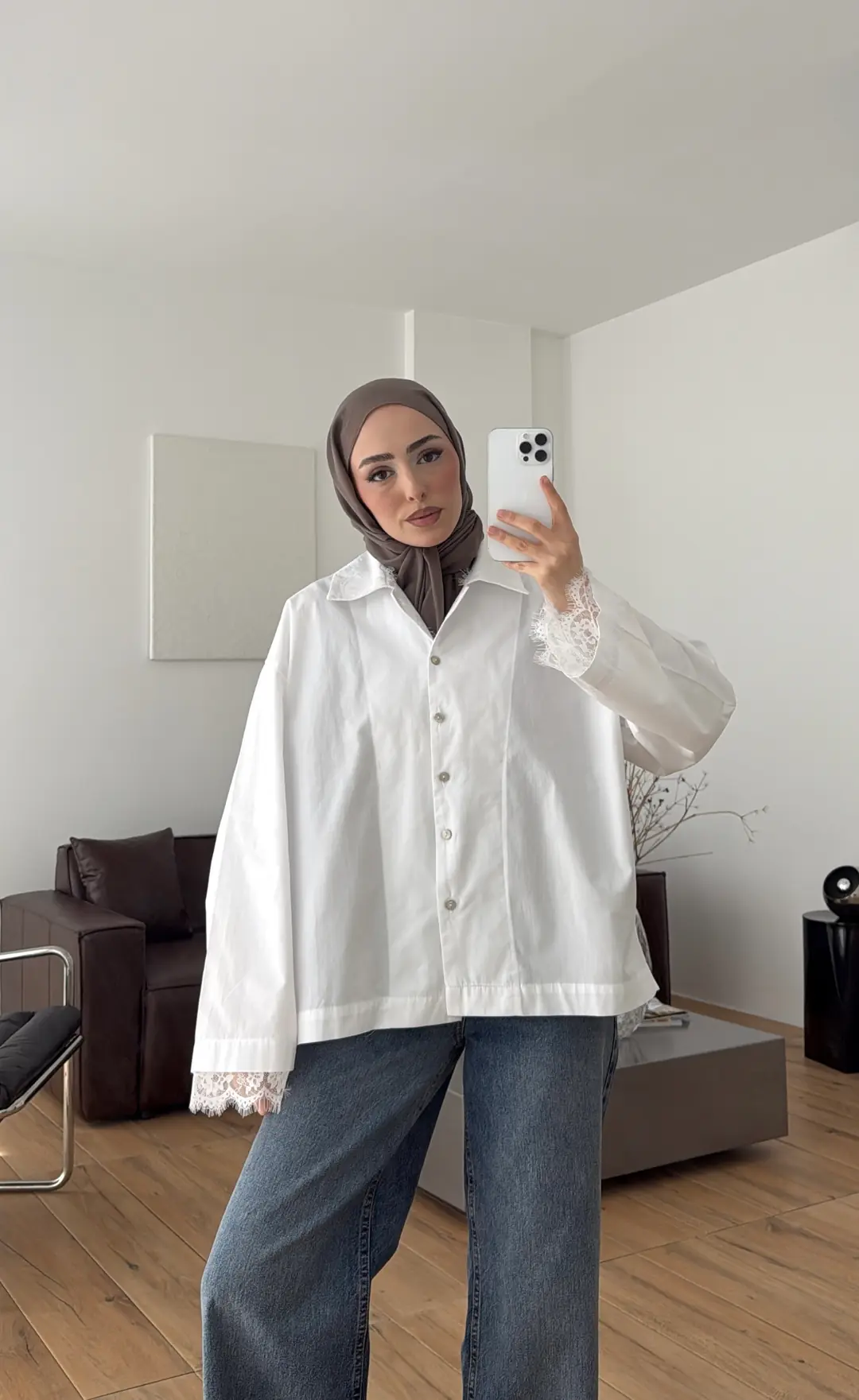 Dantelli Boxfit Gömlek Beyaz