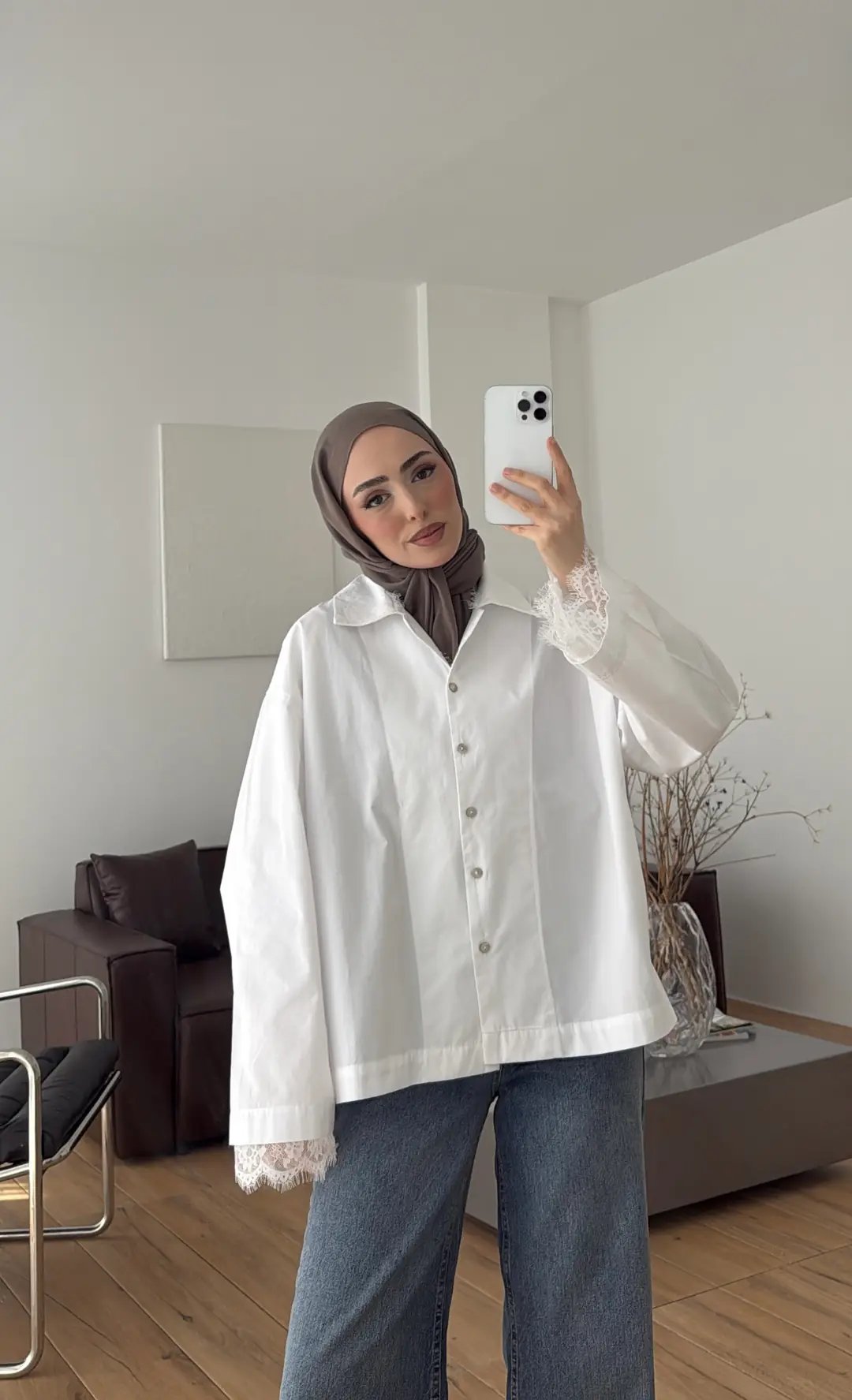 Dantelli Boxfit Gömlek Beyaz