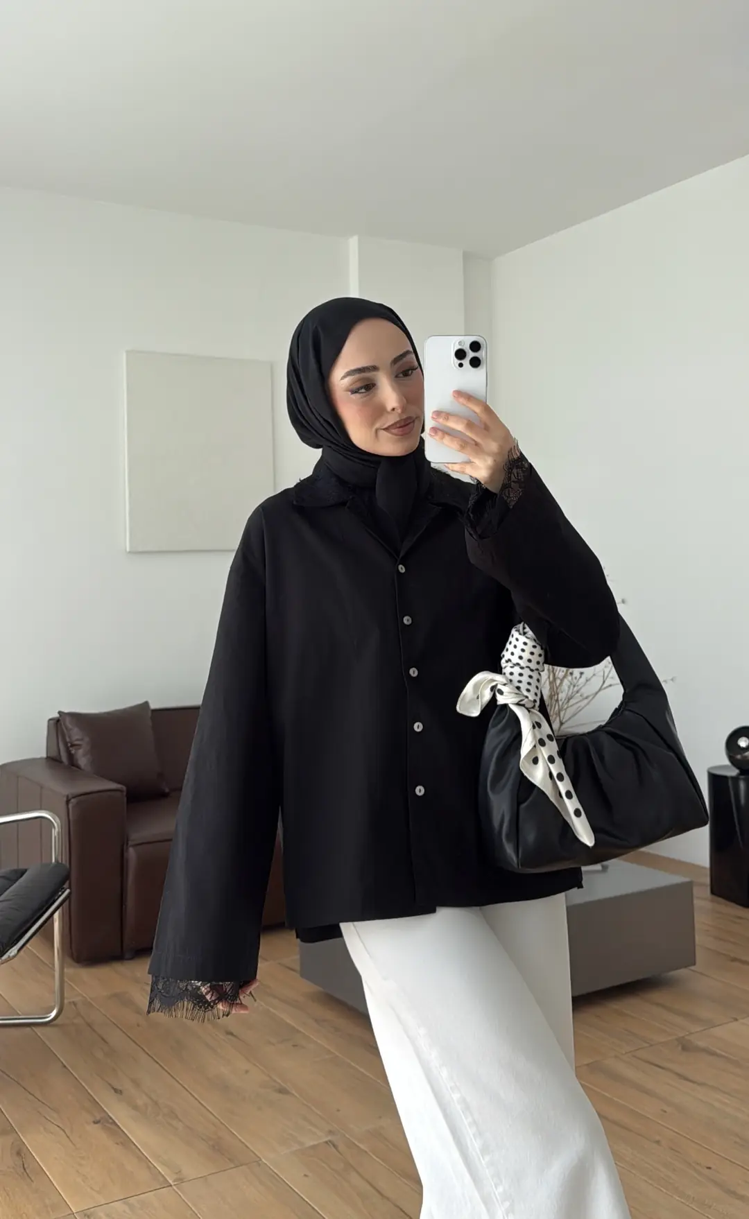 Dantelli Boxfit Gömlek Siyah