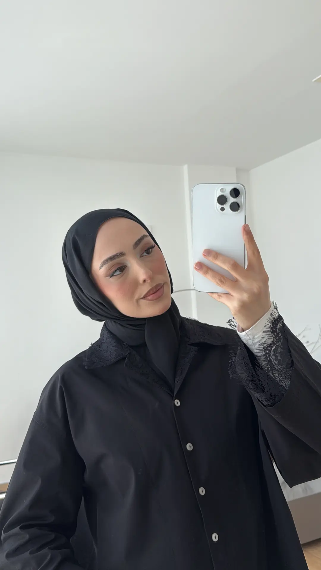 Dantelli Boxfit Gömlek Siyah