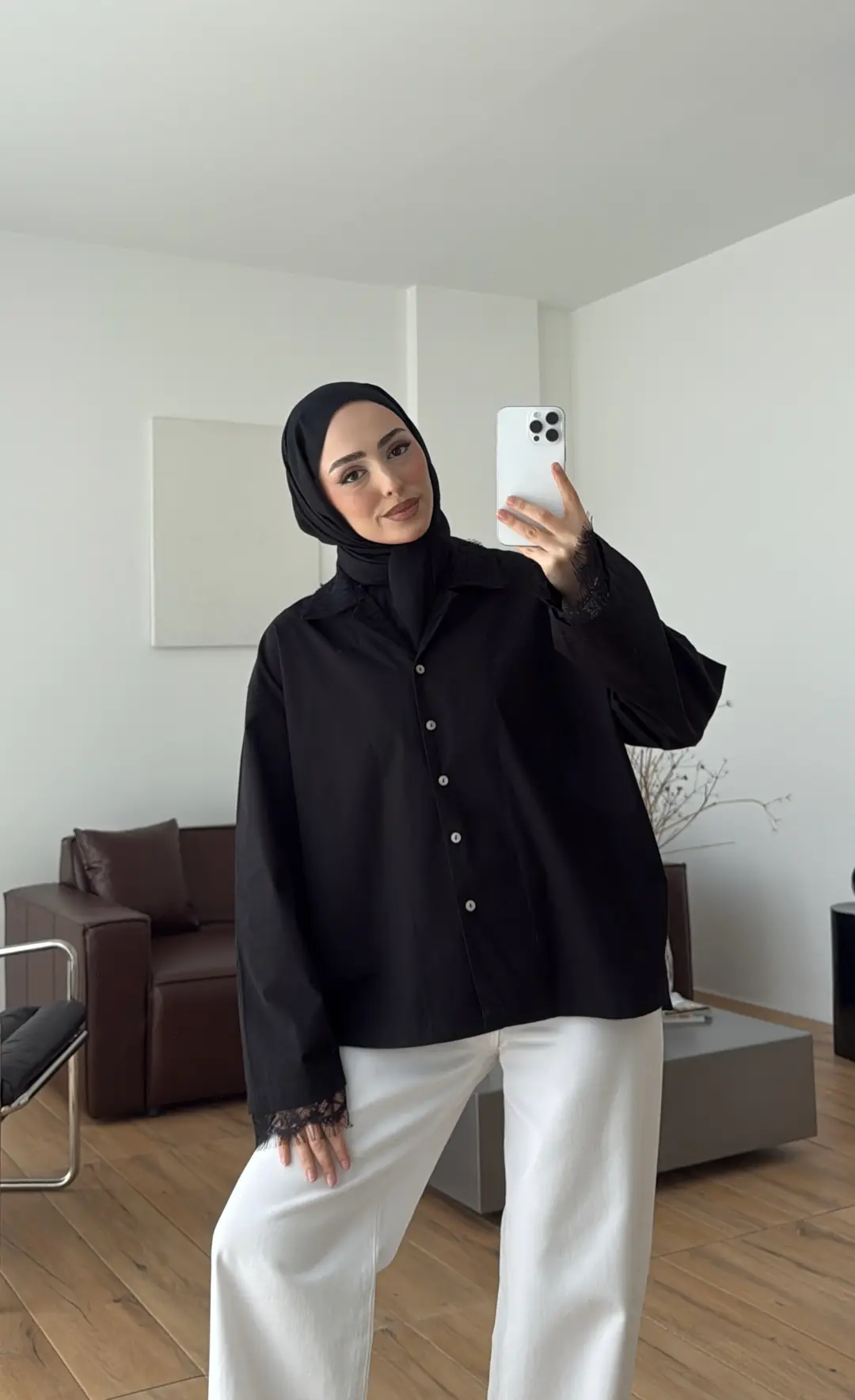 Dantelli Boxfit Gömlek Siyah
