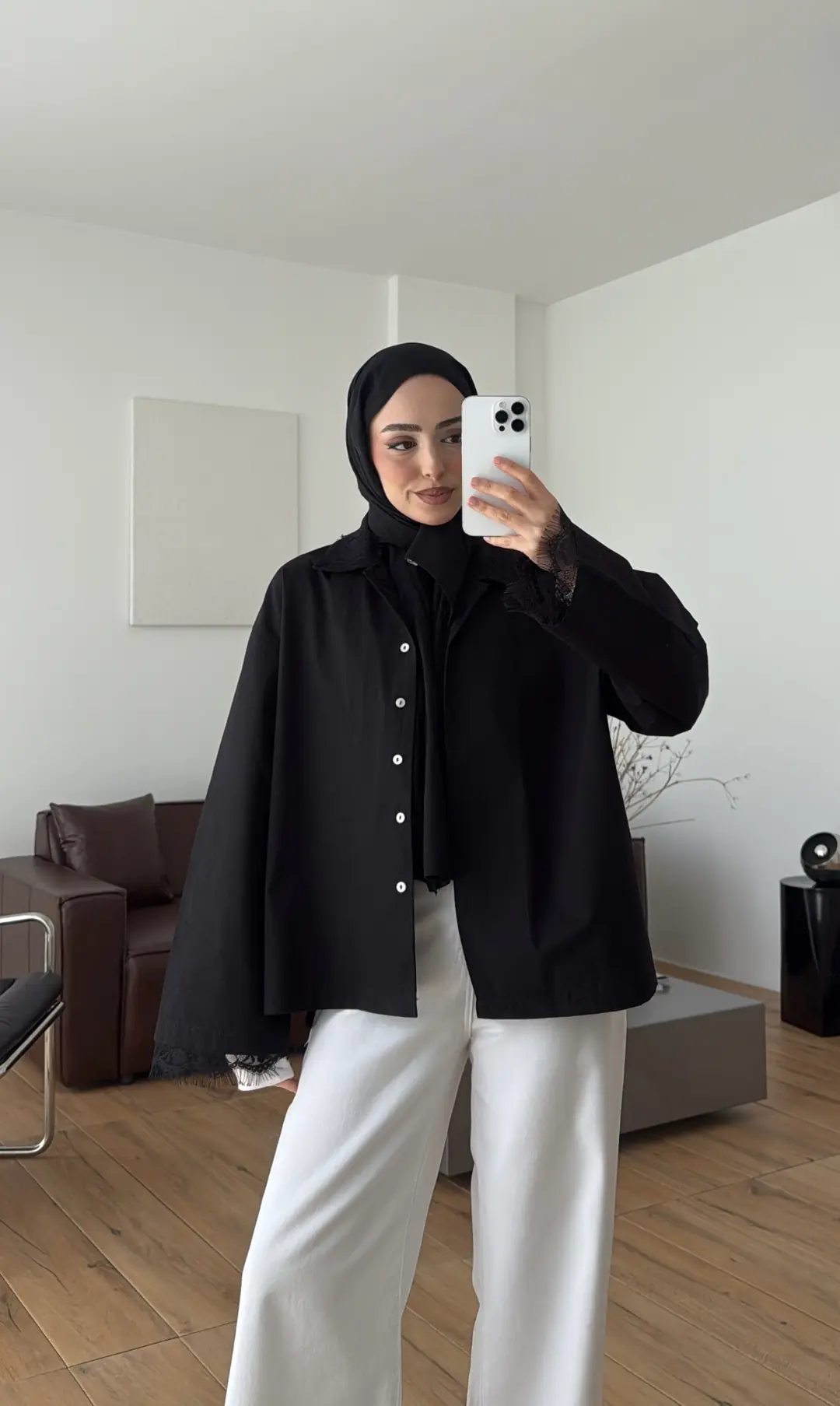 Dantelli Boxfit Gömlek Siyah
