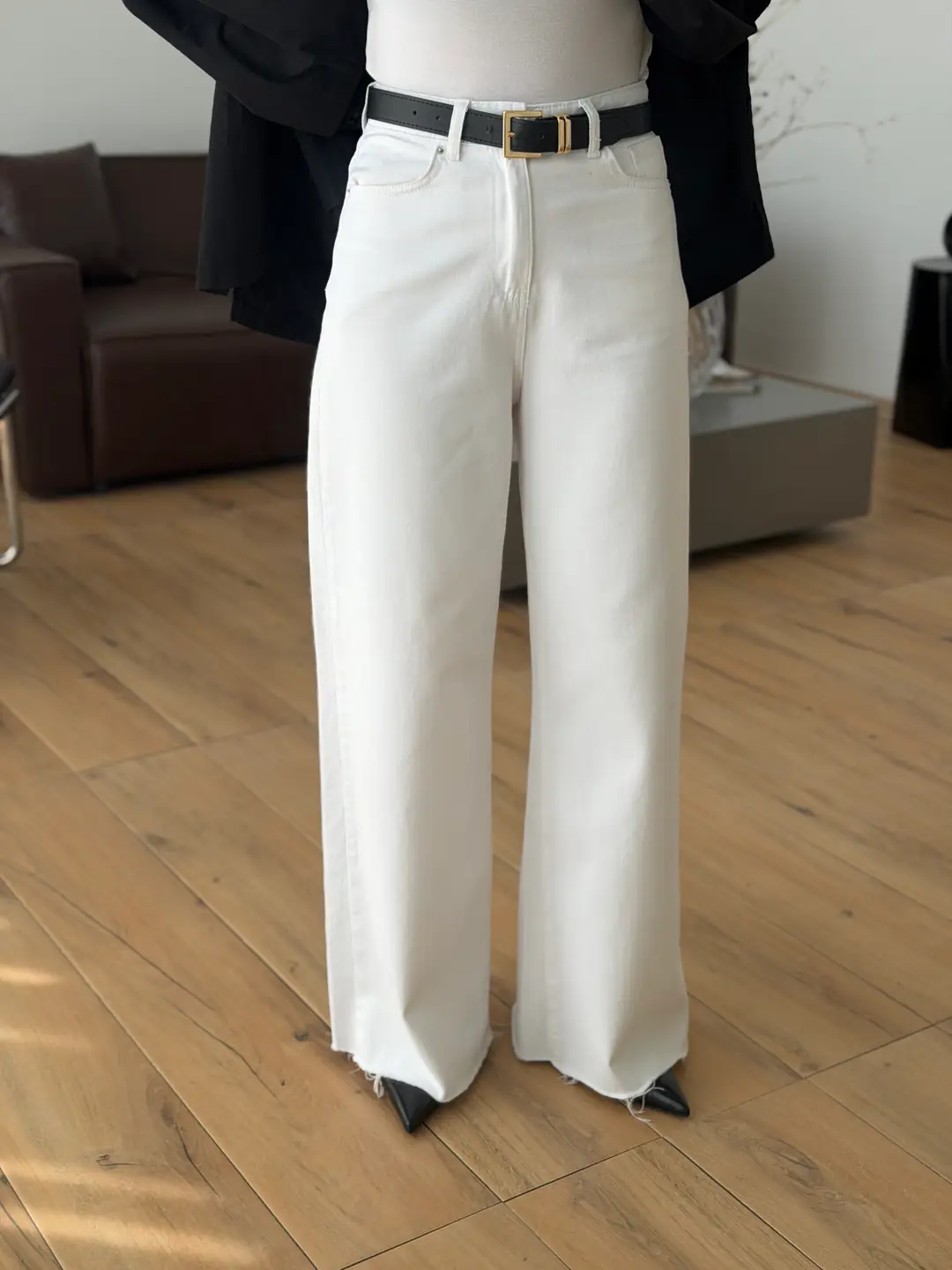 Kemerli Wide Leg Beyaz Jean