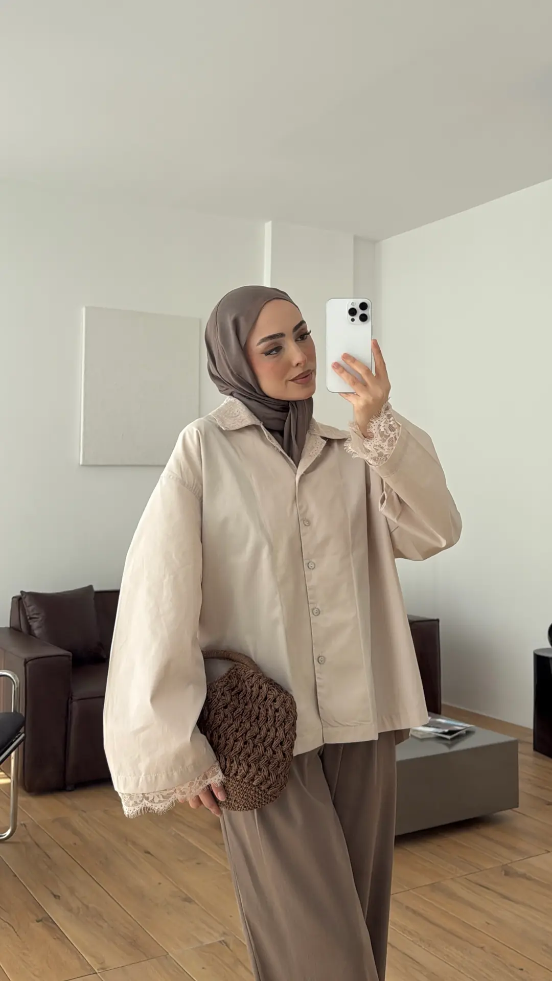 Dantelli Boxfit Gömlek Bej