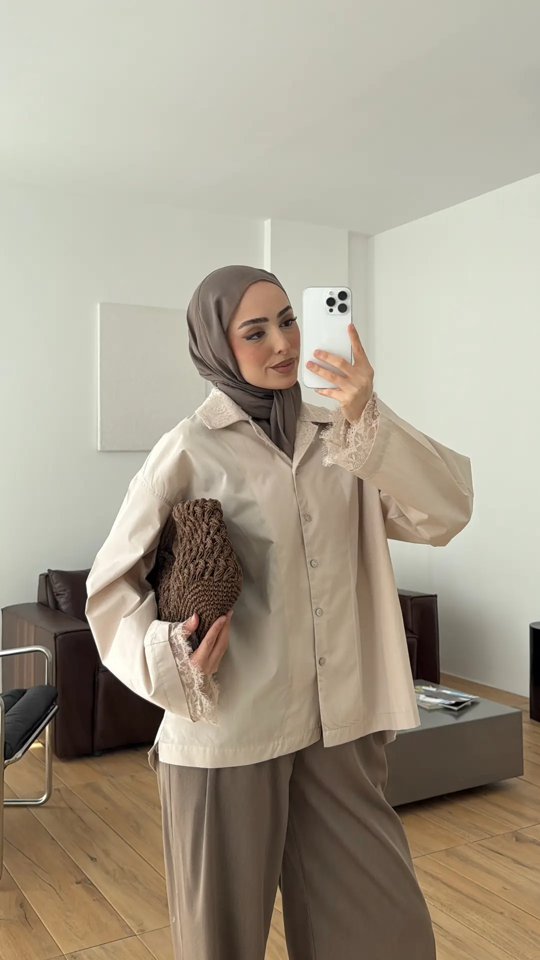 Dantelli Boxfit Gömlek Bej