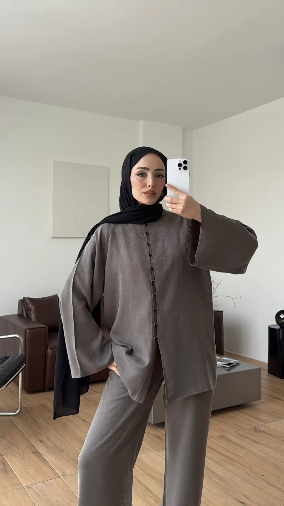 Önü Düğme Detaylı Takım Vizon 