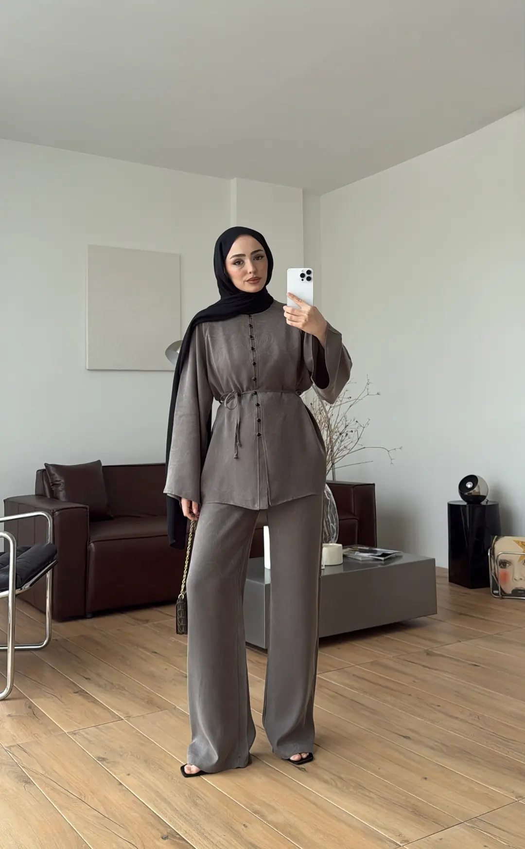 Önü Düğme Detaylı Takım Vizon 