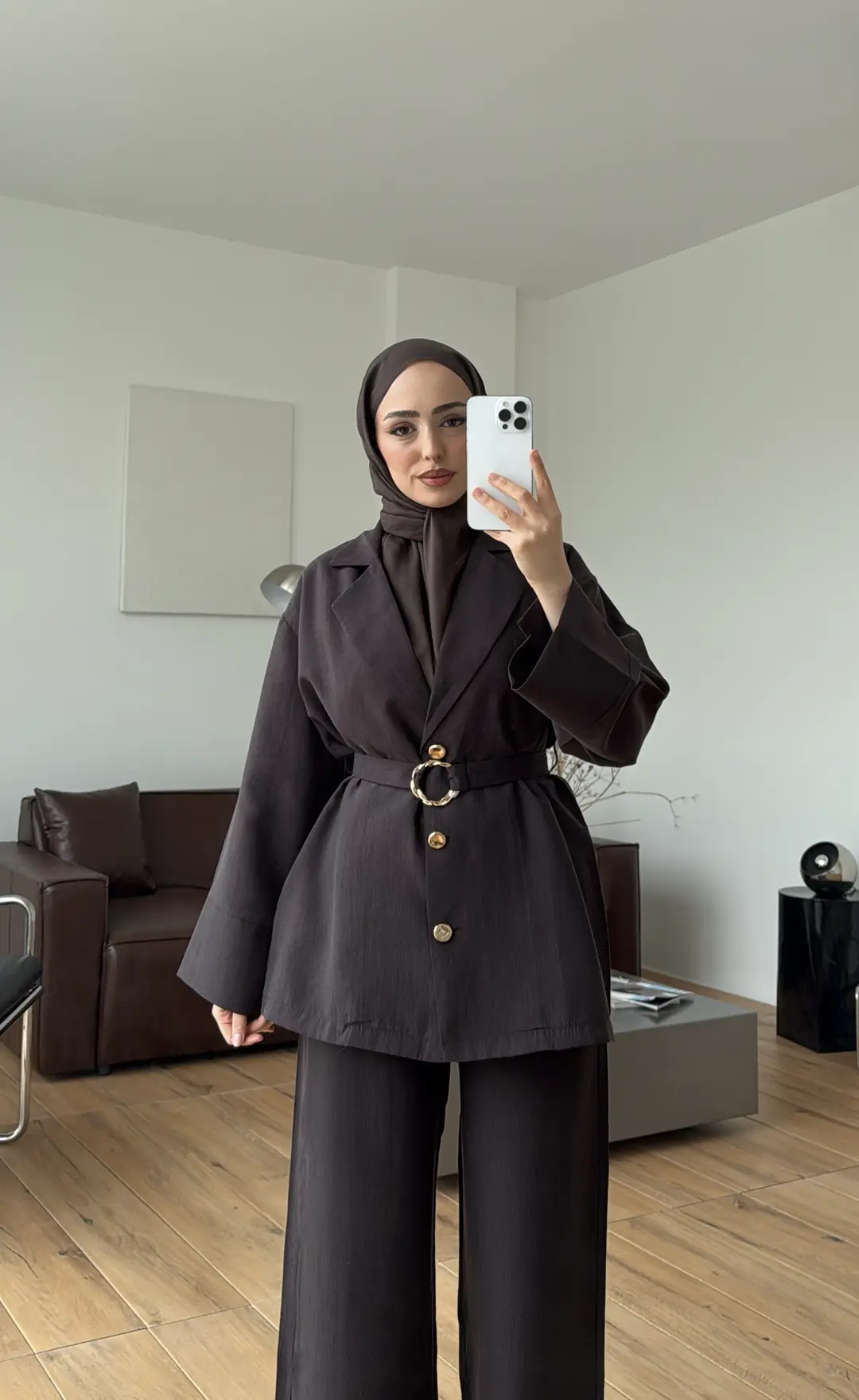 Toka Detay Tunik Takım Kahve