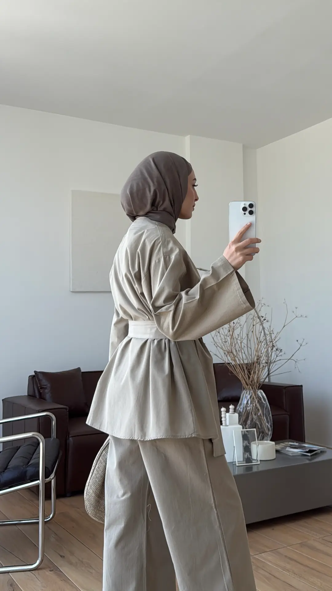 Kemerli Pantolon Takım Vizon