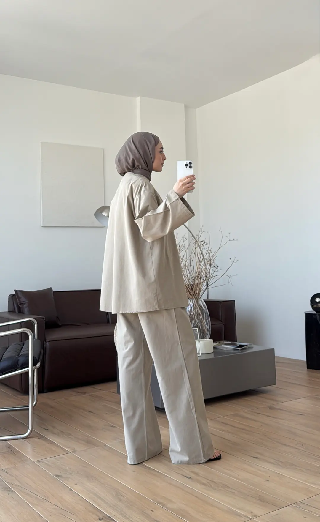 Kemerli Pantolon Takım Vizon