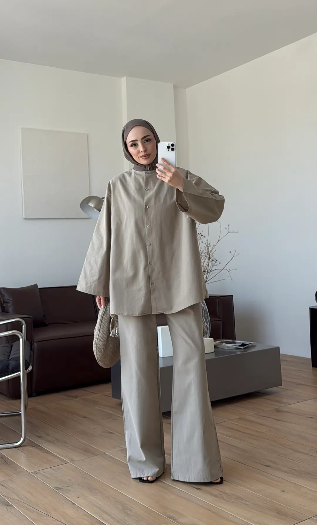 Kemerli Pantolon Takım Vizon