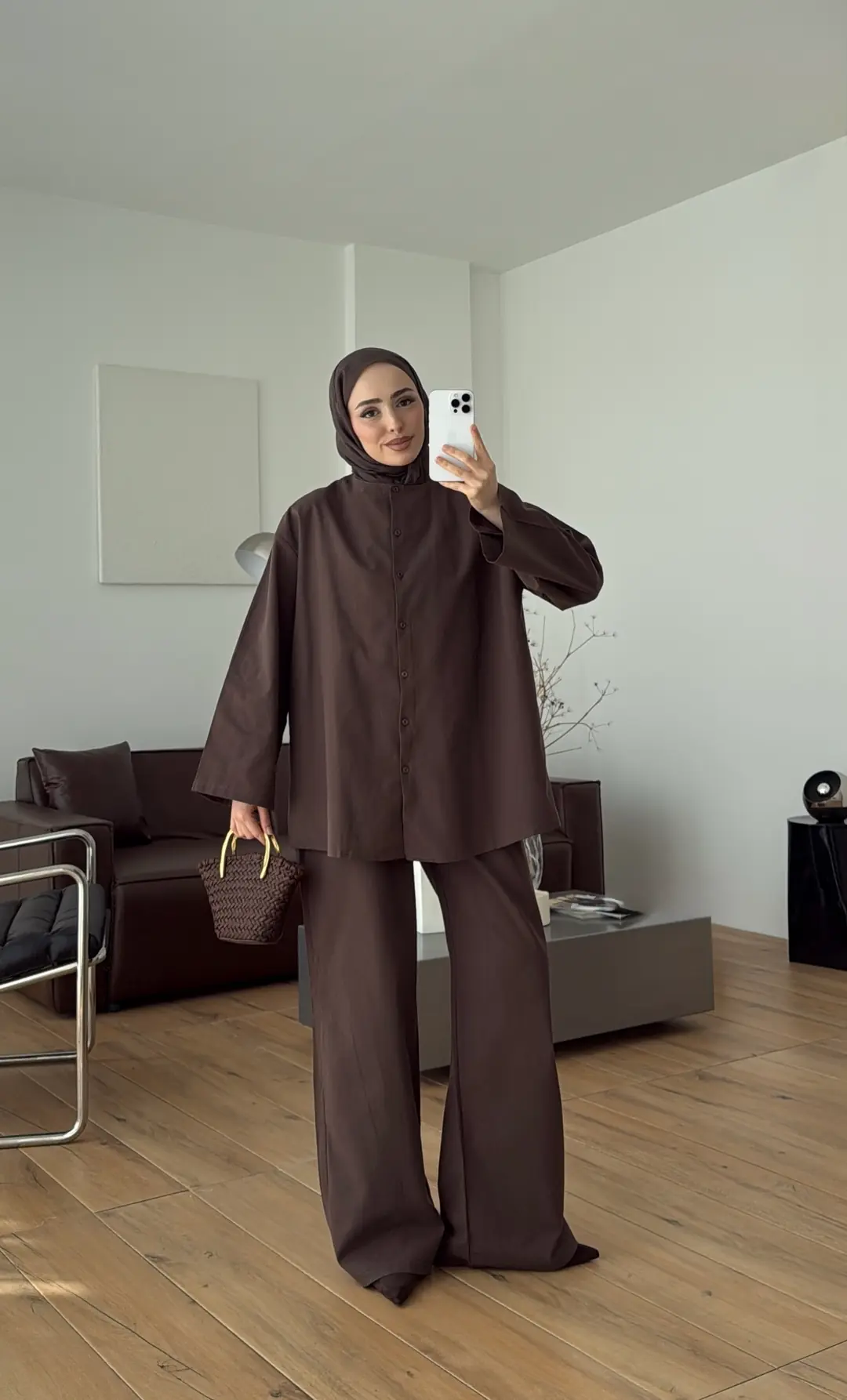 Kemerli Pantolon Takım Kahve
