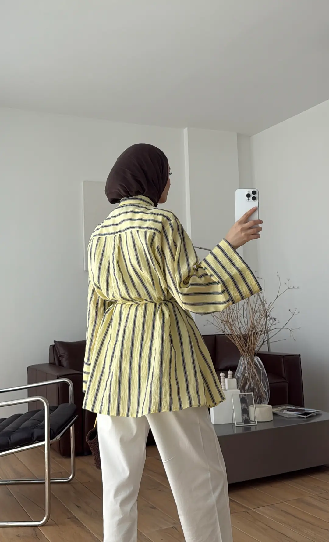 Çizgili Bağlamalı Gömlek Sarı