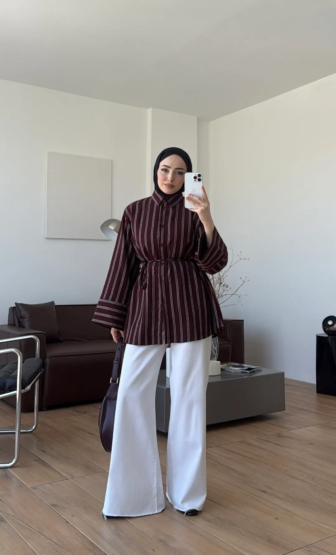 Çizgili Bağlamalı Gömlek Bordo