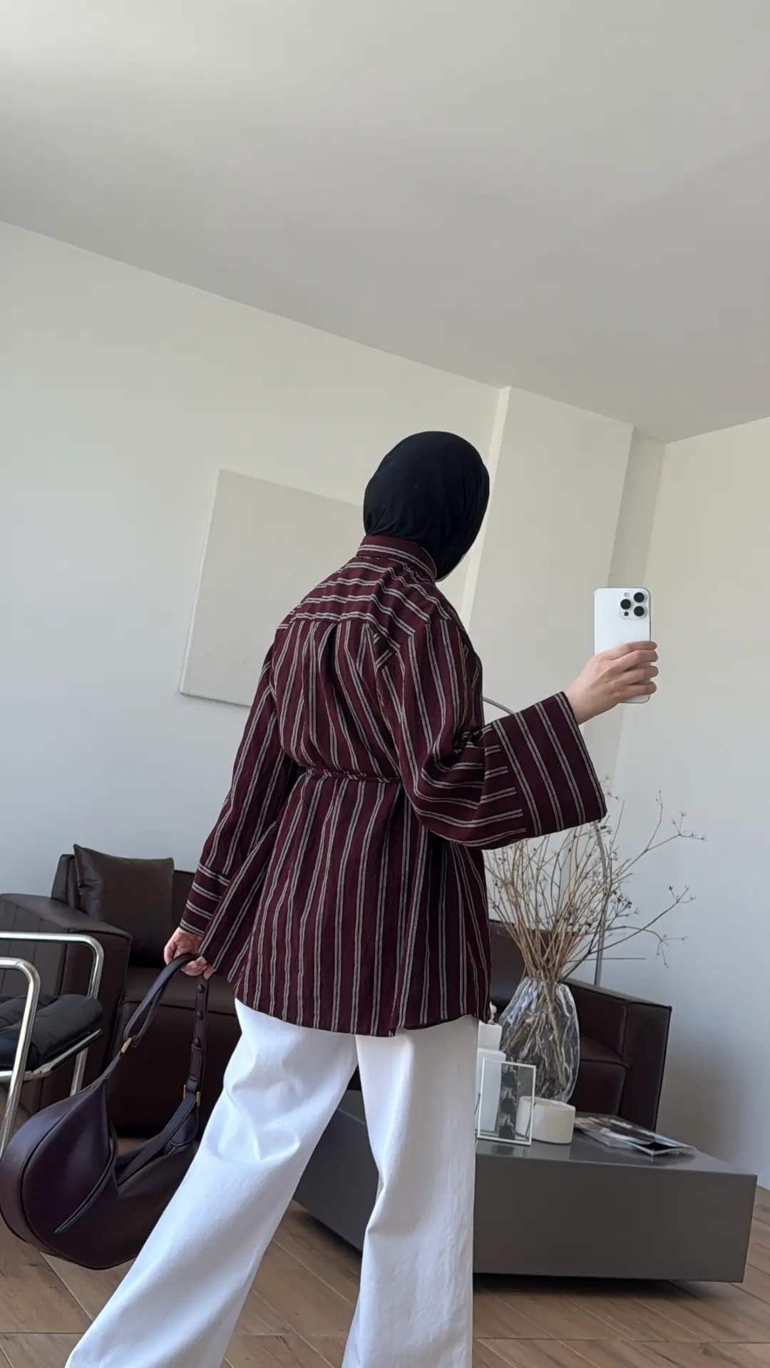 Çizgili Bağlamalı Gömlek Bordo