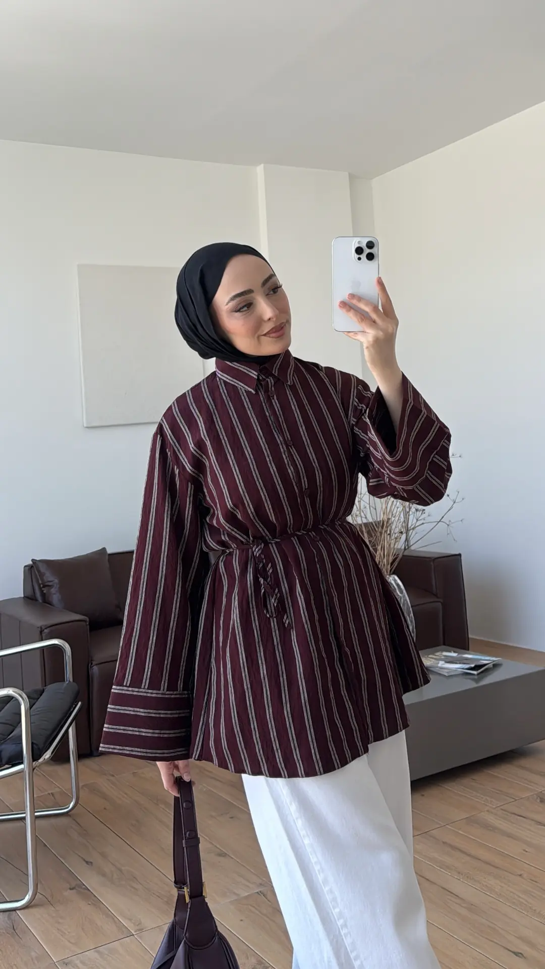 Çizgili Bağlamalı Gömlek Bordo