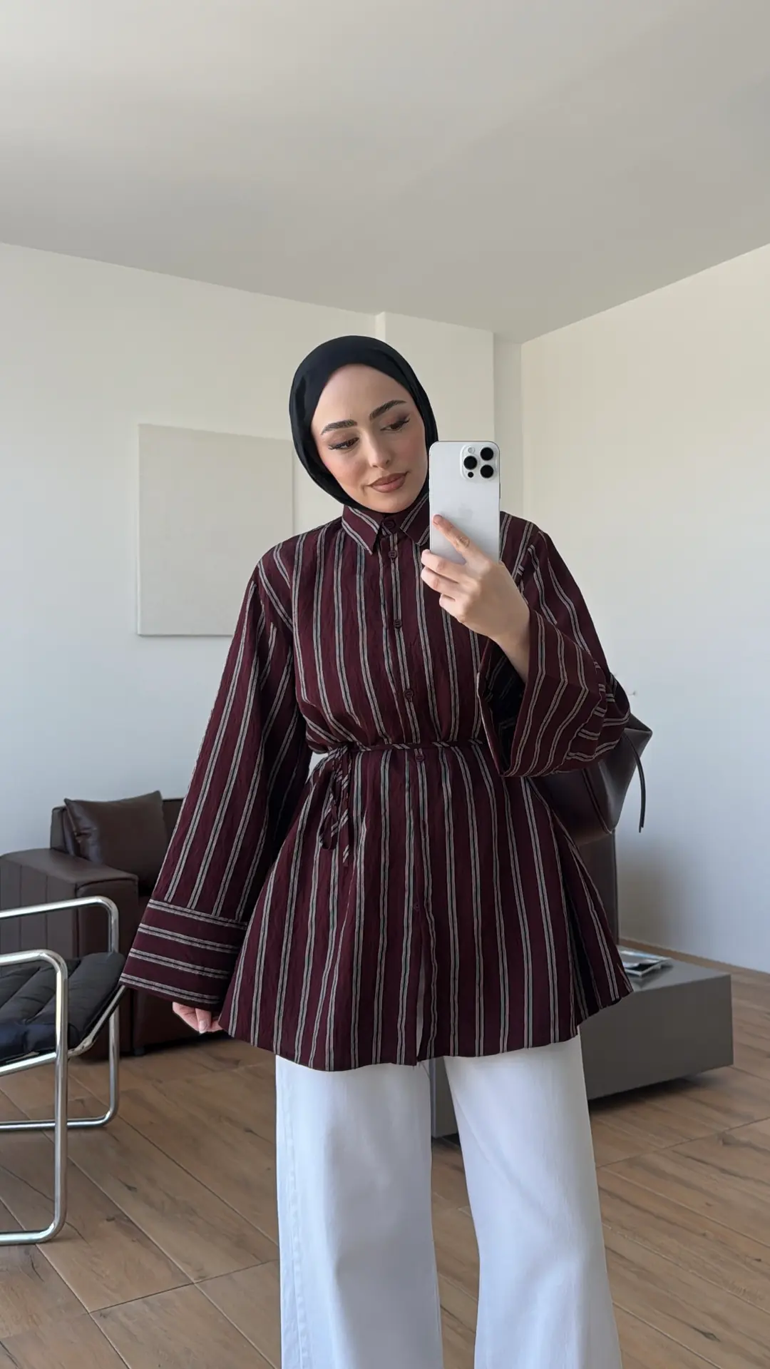 Çizgili Bağlamalı Gömlek Bordo