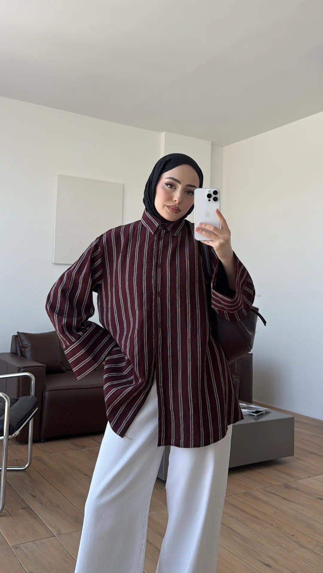 Çizgili Bağlamalı Gömlek Bordo