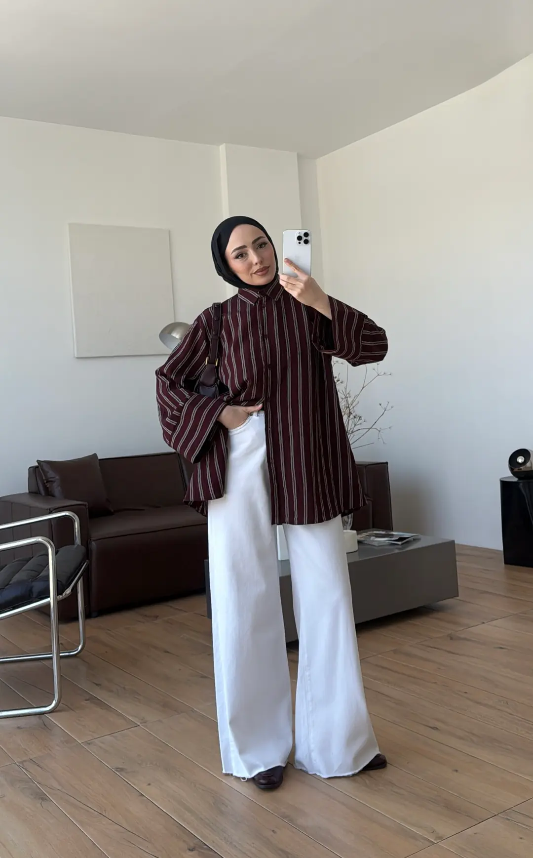 Çizgili Bağlamalı Gömlek Bordo