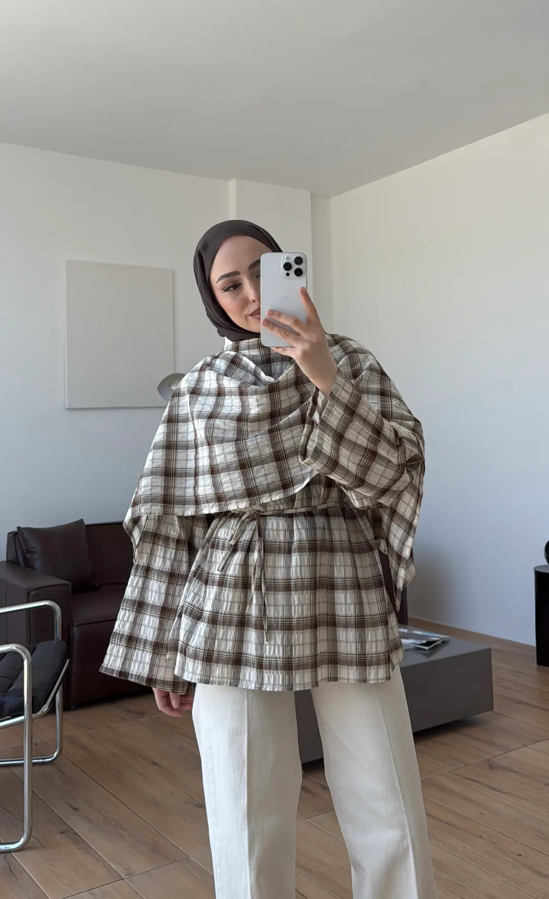 Ekose Şallı Bluz Kahve