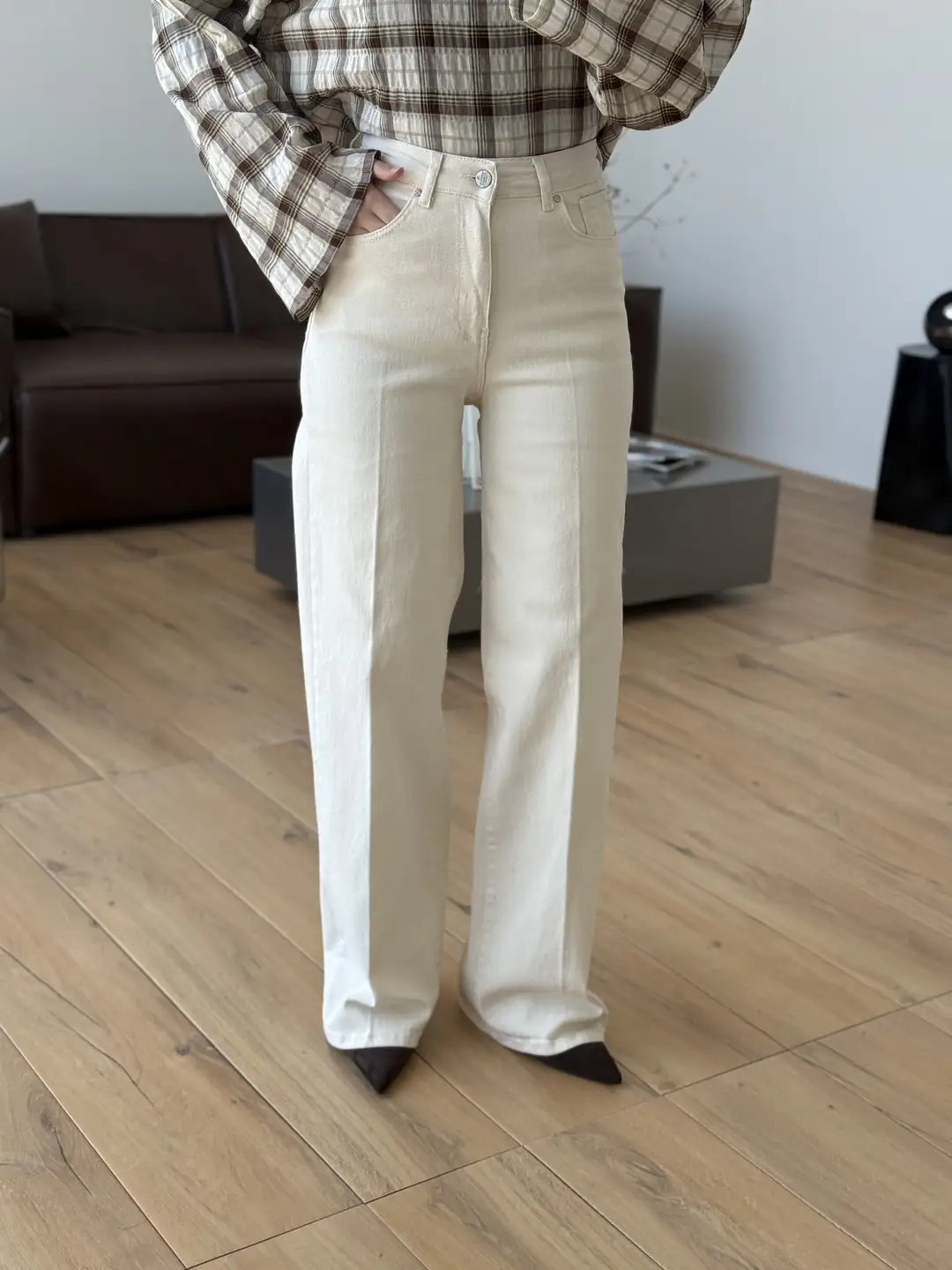Tam Boy Full Likralı Bej Jean