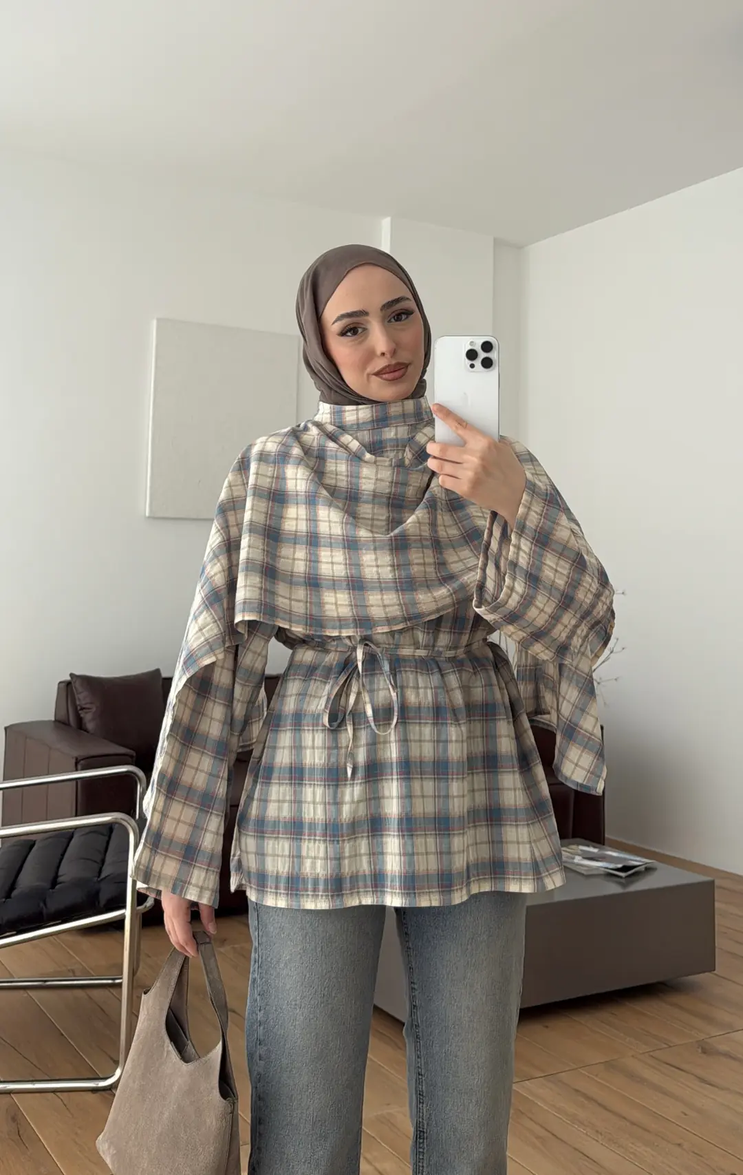 Ekose Şallı Bluz Mavi