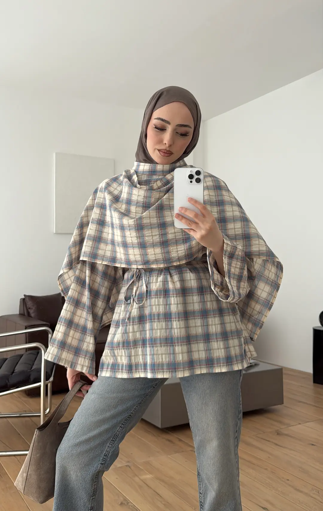 Ekose Şallı Bluz Mavi