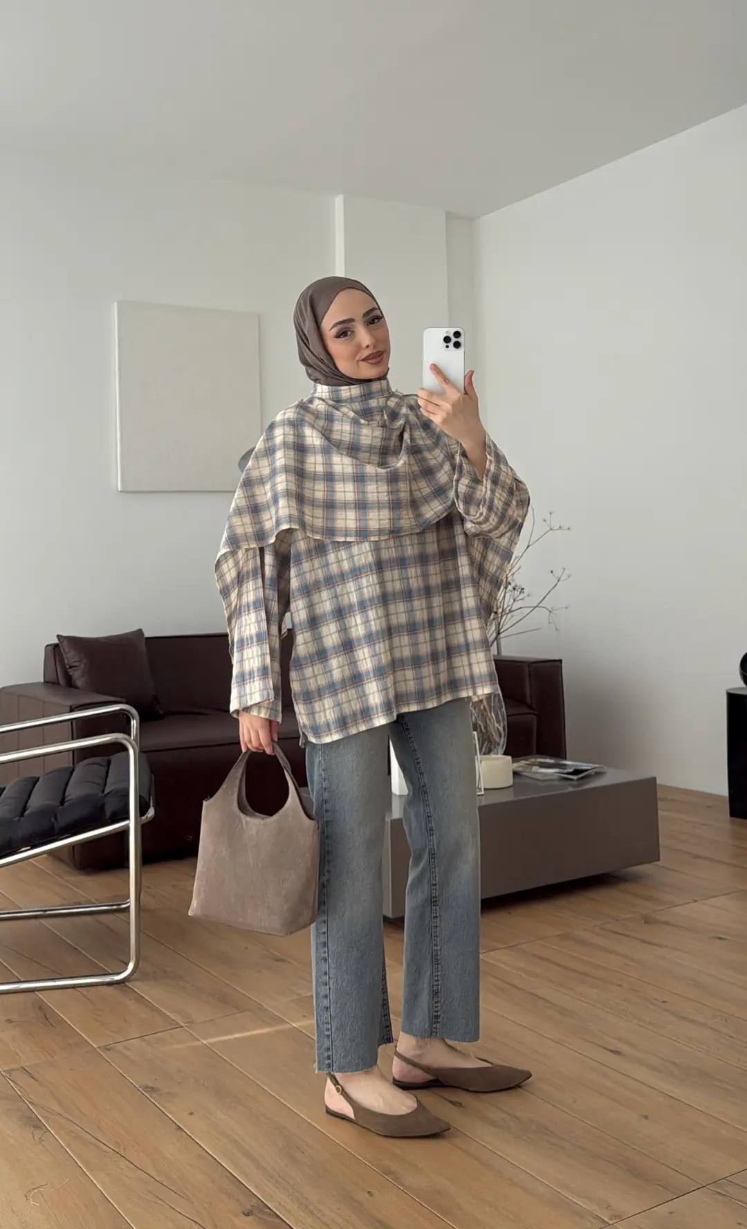 Ekose Şallı Bluz Mavi